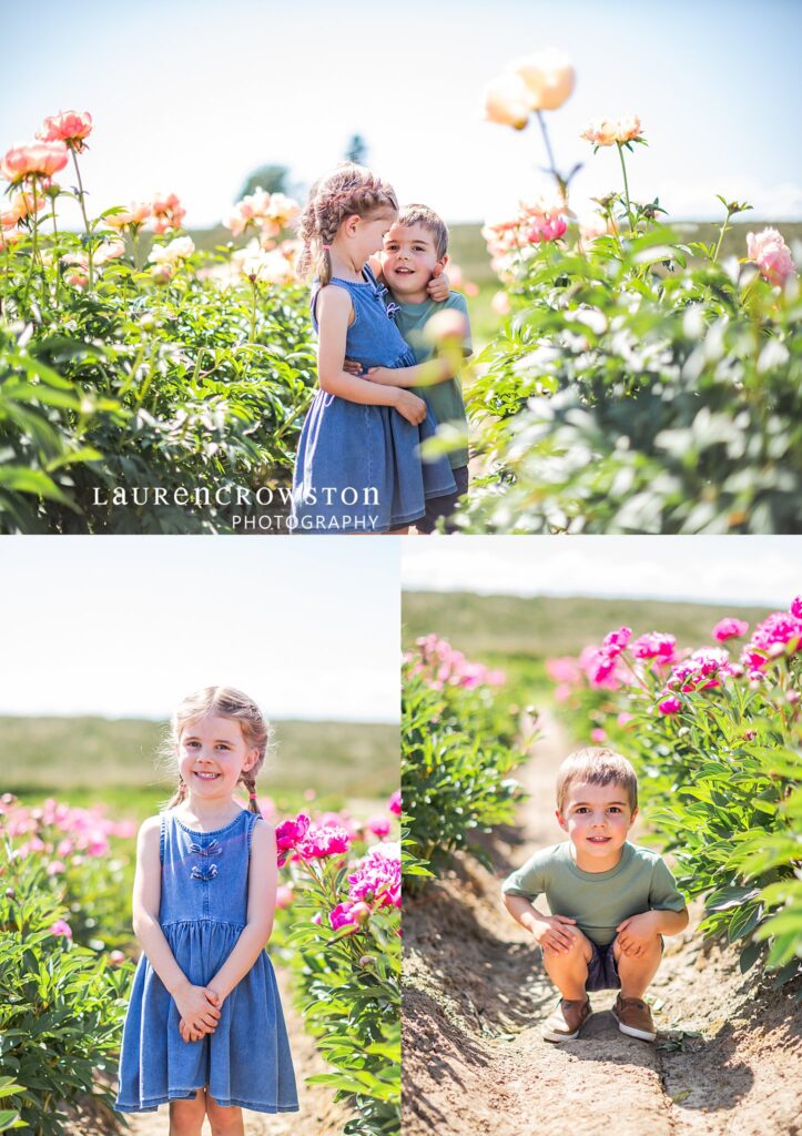 spring mini session in Oregon at Hillsboro peony farm with a family